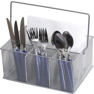 Gray Silver Silverware Caddy